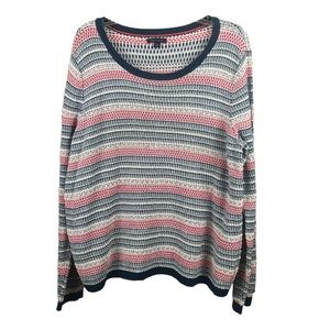 SWEATER - Women's Tommy Hilfiger Red, White, Blue and Silver Striped Sweater. XL